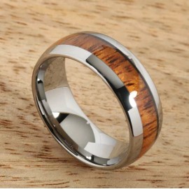 Makamae  Tungsten Carbide with Hawaiian Koa Wood Wedding Ring Comfort Fit 8mm(Oval)