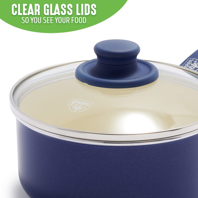 GreenLife Soft Grip 1QT and 2QT Saucepan Set, Healthy Ceramic