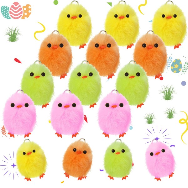 12 Pieces Easter Fur Chicks Fluffy Chenille Chicks Soft Plush Toys Easter Chicks 2.5 Inches Kids DIY Easter Egg Bonnet Decorations Chick Plush Stuffed Animal for Easter Party Favors (Multiple Colors)