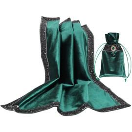 DOARLUO Tarot Cards Bag Divination Tablecloth Star River Lace Thickened Velvet Back Particle Bottom with Tarot Pouch (Green)