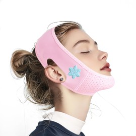 Yuibthr Chin Strap for Sleeping, V Line Lifting Mask, Reusable Face Strap, Jaw Exerciser (Pink-Snowflake-E)