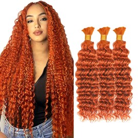 350 Braiding Hair Deep Wave Bulk Ginger Boho Human Hair for Braiding 26 26 26 Inch Deep Curly Orange Braiding Hair Bundles Human Hair Extensions