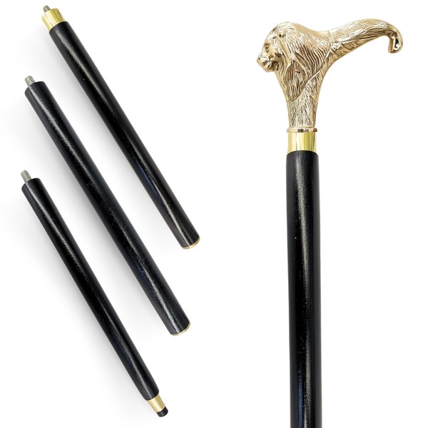 Antique Walking Stick with Brass Handle Walking Cane: 3-Folding Design,