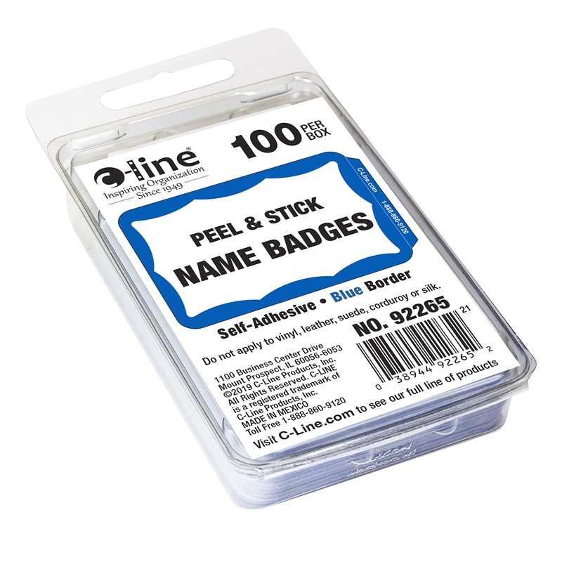 C-Line Pressure Sensitive Peel and Stick Name Badges, Blue Border,