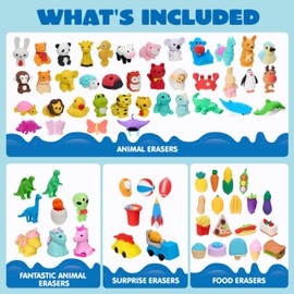 JOYIN 72Pcs Animal Erasers for Kids, Cute Pencils Erasers Bulk, Desk Pets Puzzle for Classroom Rewards Back to School Supplies Party Favors Treasure Box Toys Gifts