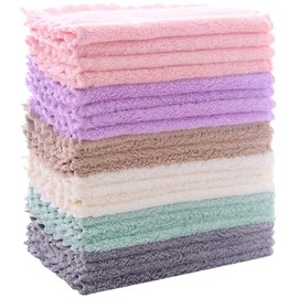 24 Pack Kitchen Dishcloths - Does Not Shed Fluff - Reusable Dish Towels, Dish cloths, Super Absorbent Coral Fleece Cleaning Cloths, Nonstick Oil Washable Fast Drying, 7 x 9 Inch (Multicolor)