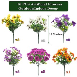 16 Bundles Artificial Pansy Flowers | UV Resistant Fake Silk Pansies, Realistic Outdoor/Indoor Decor for Porch, Patio, Planter, Window Box - Low Maintenance, Long-Lasting Blooms (Mix3)
