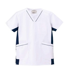 Nursery Stretch Scrubs, Not See-through, Medical, White Coat, Nursing, Women’s, Men's, White x Navy (white base),