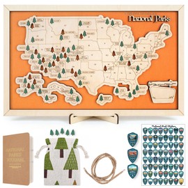 National Park Map Tracker, US National Parks Map, Wooden National Park Checklist Map Includes Journal, Pins & Stickers, National Park Lovers Gift for Hikers, Couples & Families