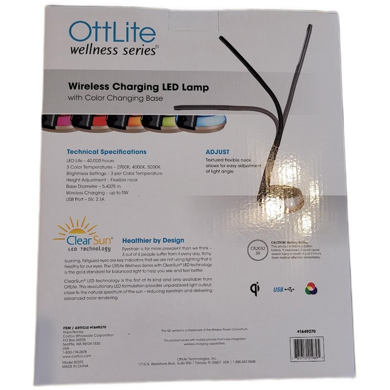 Ottlite Wireless Charging LED Lamp in Black USB Color Changing