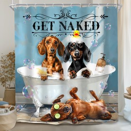 SVBright Funny Dachshund Dog Shower Curtain 60Wx72L Inch Kids Cute Animal Puppy Bathing in Bathtub Bubbles Hilarious Lovely Pet Boy 12 Pack Hooks Polyester Waterproof Fabric Bathroom Bathtub Panels