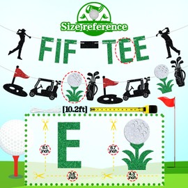 Golf Fif-tee Banner, Golf 50th Birthday Decoration, Funny Golf Theme Fifty Years Sign for Golfer Fans, 50th Birthday Party Decorations Supplies for Men Women