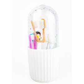 360 Rotating Toothbrush Holders for Bathrooms with Lid, 5 Slots Large Capacity Toothbrush Holders, Dustproof & Waterproof, White Bathroom Sink Organizer, Multi-Purpose Makeup Brushes Holder for Vanity