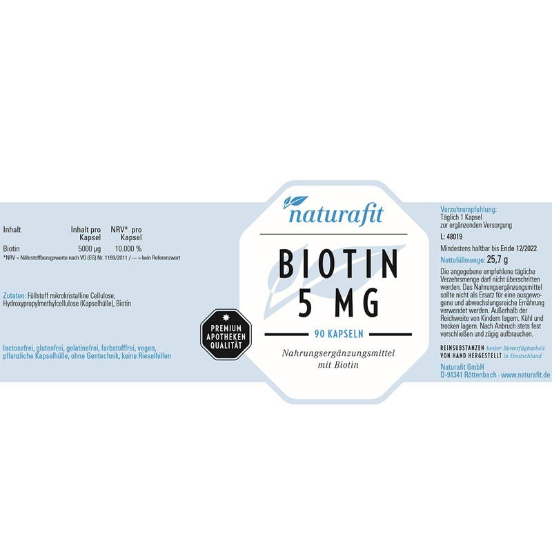 naturafit Biotin 5 mg Capsules, Pack of 90 Capsules