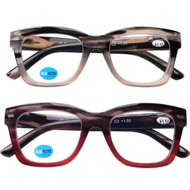 AQWANO Oversized Design Reading Glasses for Women Men, Computer Blue Light Blocking Fashion Square Reader Anti Glare/Fatigue, 1.0