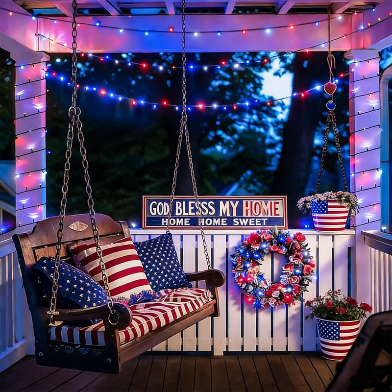 YEGUO Red White Blue Lights, 33ft 100 LED String Lights