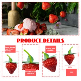 Bairdish 30pcs Artificial Strawberries, Fake Strawberry Bulk Faux Fruit Model Decoration Lifelike Fruit Strawberries Ornament for Home Kitchen Party Decor Desk Centerpieces Photography Display Prop