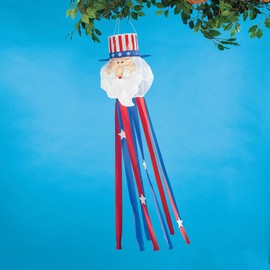 Holiday PeakTM Uncle Sam Windsock - Patriotic Outdoor Decoration with Whirling 3D Design, Red, White, and Blue Streamers, Metal Hanging Hook Included, 11" x 11" x 51.5"