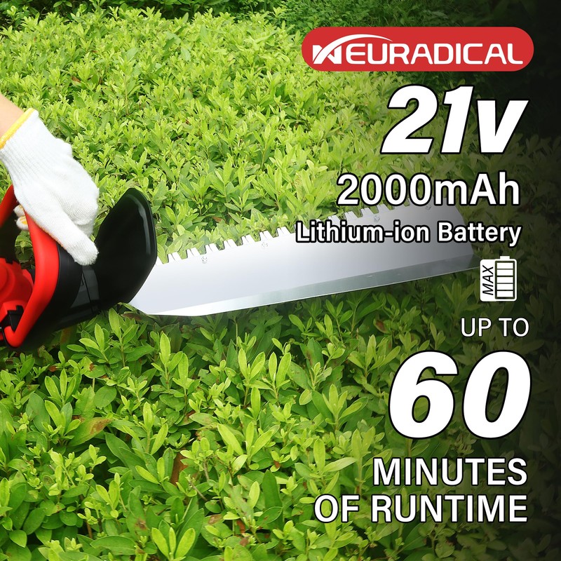 Neuradical 20 Inch Cordless Hedge Trimmer & Bush Trimmer,21V 2Ah