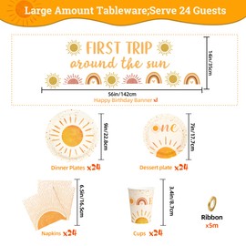 First Trip Around The Sun Birthday Decorations 1st Sun Party Decorations Boho First Birthday Serves 24 Plates Napkins Banner Sunshine Theme Baby Shower Party Supplies