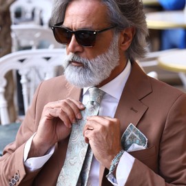 Elizabetta Men's Extra Long Italian Silk Ties - Handmade XL Neckties - Printed Silk Ties Jade Green Floral