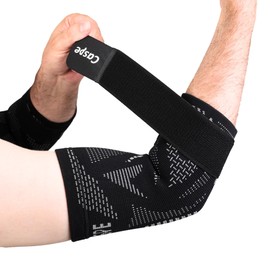 Caspe Elbow Brace, Adjustable Compression Sleeve with Strap-Tennis Elbow Brace for Men & Women, Tendonitis, Weightlifting, Workouts (Pack of 2, Black, Large)