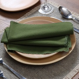 Palisa Rustic Fringe Cloth Napkins Set of 12 - Soft & Durable Frayed Dinner Napkin for Spring Wedding Birthday Parties | Farmhouse Table Linen for Everyday Use Family Dinners, 18x18 Inch - Olive Green