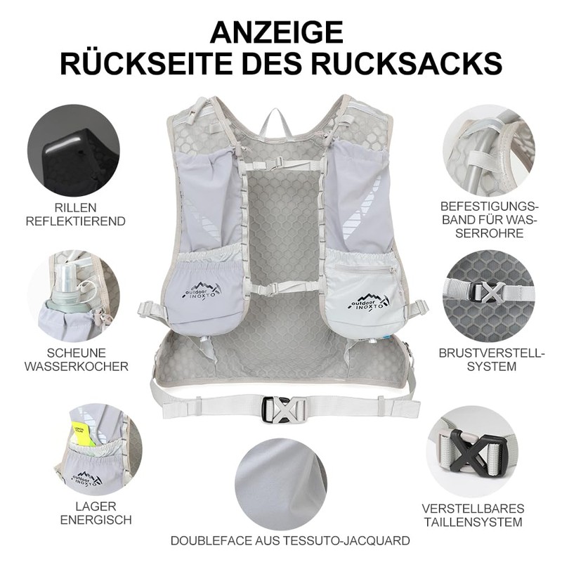 INOXTO Running Backpack, 5L Lightweight Hydration Bag, Suitable for Outdoor