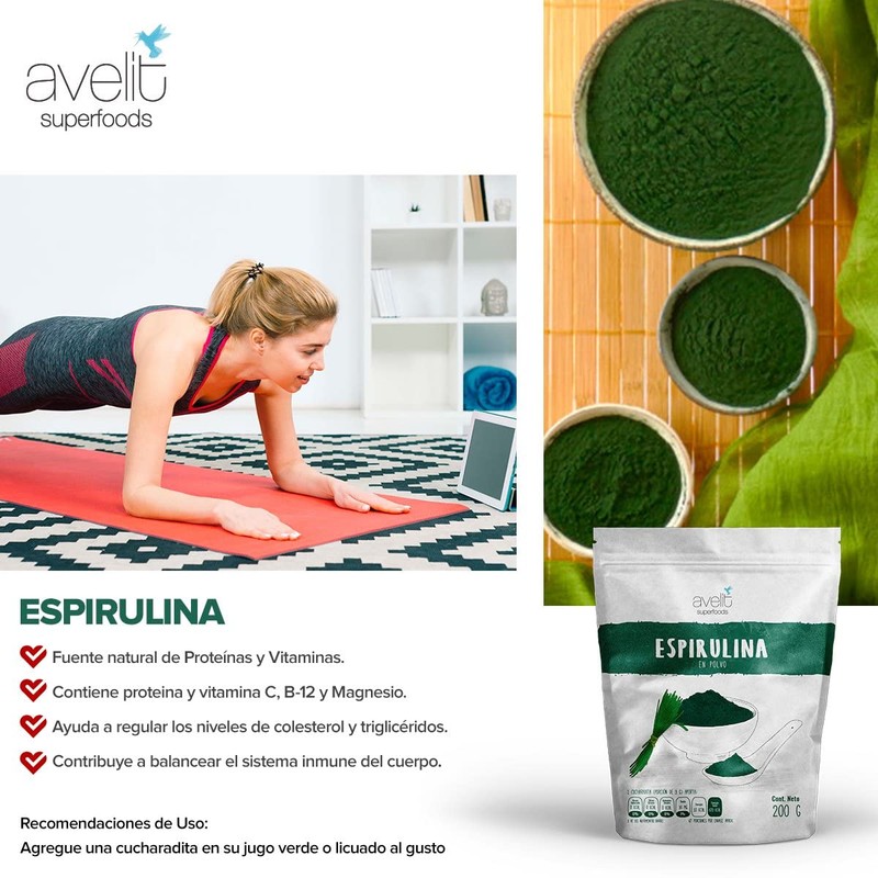 Avelit Superfoods | Espirulina en polvo 200g | 100% Natural