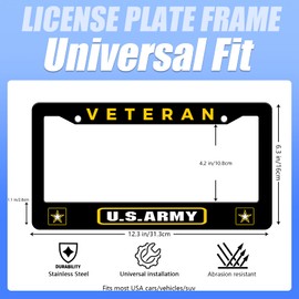 KEATOU License Plate Frame Veteran U.S. Army License Plate Frame America Military Badge Rust-Proof Waterproof Stainless Steel with Screws for Men Women 12.2 x 6 Inches