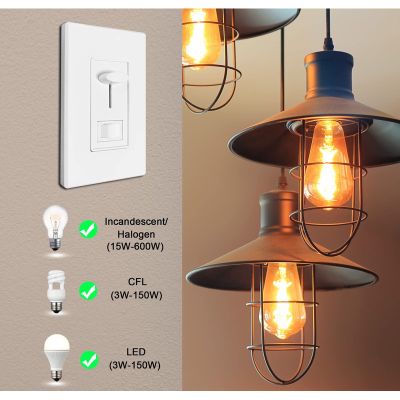 CLOUDY BAY in Wall Dimmer Switch for LED Light/CFL/Incandescent,3-Way Single