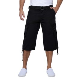 X RAY Men's Belted Long Cargo Shorts for Men, Below Knee Length Mens Cargo Shorts, 3/4 Pants (Big and Tall Shorts for Men) Black 42