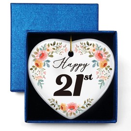 21st Birthday Gifts for Her, Happy 21st Birthday, Ornament Keepsake Sign Heart Shaped Plaque Gift for 21 Year Old Birthday Gifts for Women Daughter Granddaughter Niece Sister Friends Girlfriend