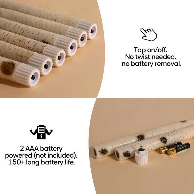 Girimax Birch Bark Flameless Taper Candles with Remote, Flickering Battery
