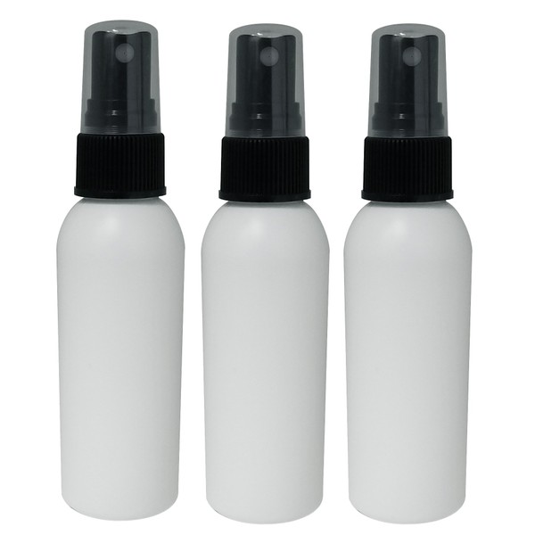 Perfume Studio 2oz HDPE White Plastic Bottles with Fine Mist Black Sprayer, BPA Free (3, 2oz White/Black Sprayer Bottle)