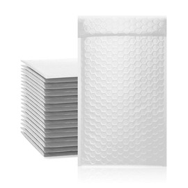 TONESPAC 50 Pack #000 4x8 Poly Bubble Mailers Padded Envelopes Shipping Bags with Waterproof Foam and Self Seal Stripe - White