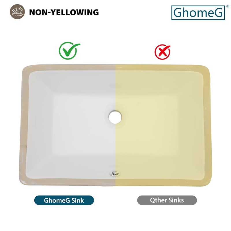 GhomeG 21 Inch Undermount Bathroom Sink Rectangular - 21"x13" White