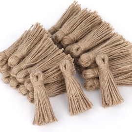 AEKAO 30 Pieces Natural Jute Tassels for Wood Beads Christmas Burlap Tassel Jute Rope Tassels DIY Wood Bead Garland Projects Decorations(2.83 inch)