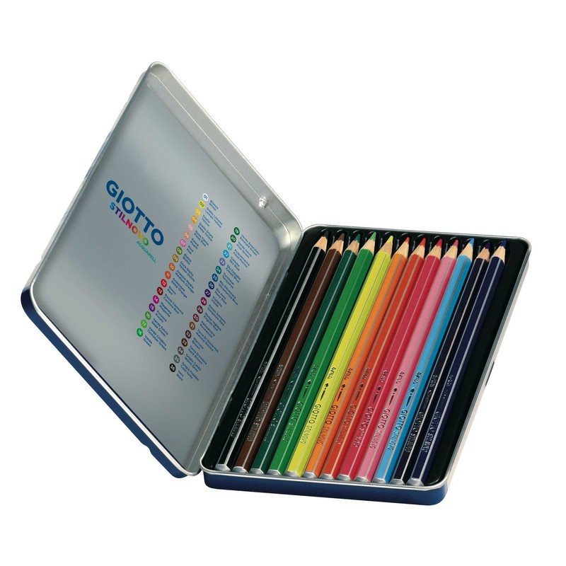 GIOTTO Stilnovo Acquarell Watercolour Colouring Pencils, 12 Assorted Colours, Ideal