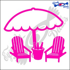 Eyecandy Decals Beach Chairs and Umbrella 2 5" Decal Sticker HOT Pink