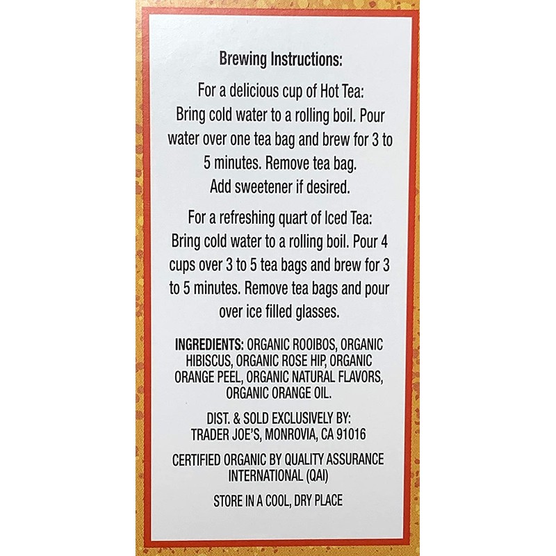 Trader Joes Organic Blood Orange Rooibos Herbal Tea Blend, Flavored