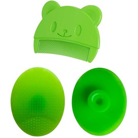 Baby Bath Brush, Baby Cradle Cap Brush, Silicone Massage Brush, Baby Comb, Children's Comb（3pcs） (Green)