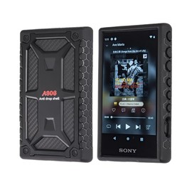 Dual Layer Shockproof TPU Carbon Fiber Textured Hard Rugged Protective Skin Cover Shell Case for Sony Walkman NW-A300 Series NW-A306 NW-A307 (Black)