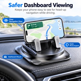 Universal Dashboard Phone Holder for Navigation – Non-Slip Silicone 360° Rotating Stand for Convenient In-Car Viewing