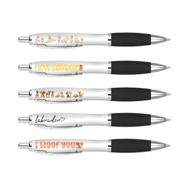 DV DESIGN 5 x Labrador Black Pens - Golden Pets Dogs Puppy Funny Animal Stationary Equipment School Teacher Friend Girls Boys Birthday Gift Set #81335