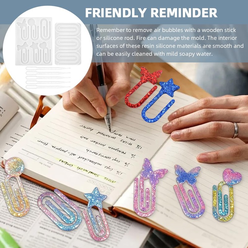 9Pcs Resin Bookmark Mold,Paperclip Bookmarks Silicone Mold for Epoxy