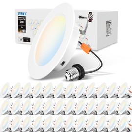 LVWIT Recessed Lighting 4inch,36 Pack Dimmable 5CCT LED Can Lights,700LM, 2700/3000/4000/5000/6000K Selectable,Retrofit Downlights Suitable for 4inch Can,IC Rated
