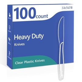 SACATR 100 Count Heavy Duty Plastic Knives Disposable, BPA-Free Clear Plastic Knives，Suitable for Party, Events and Everyday Use