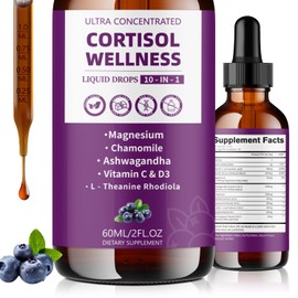 TACRTRY Cortisol Supplements for Women,10 in Cortisol Detox Manager Reducer with Magnesium, Ashwagandha, L-theanine, Hormone Balance Liquid Drops - Mood, Focus, Sleep - 2 FL.OZ, Blueberry Flavor