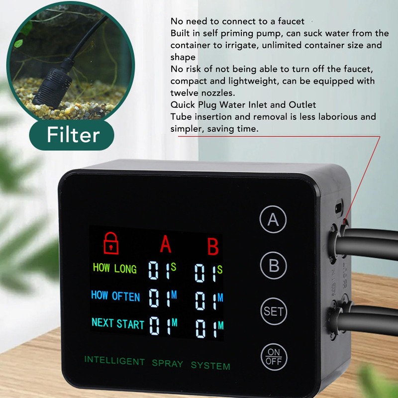 Reptile Humidifiers, Automatic Misting System Double Pump Smart Color Screen